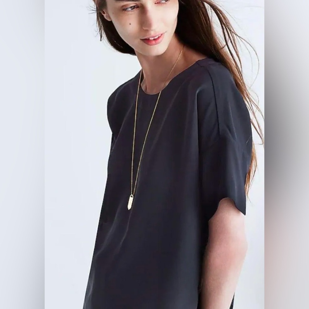 Madewell Crepe Premiere Bow-Back Tee in Black Size XS